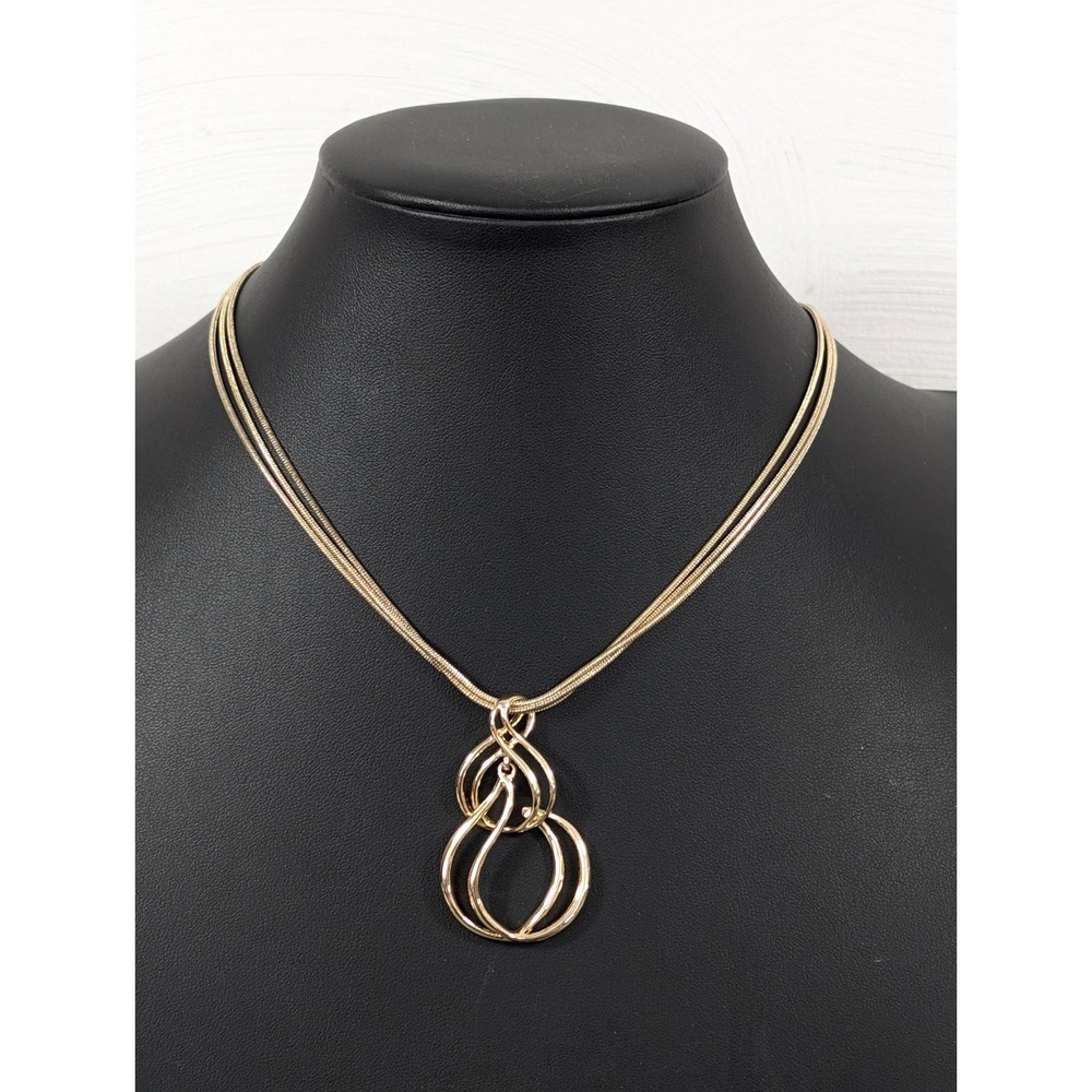 Gold Tone Modernist Teardrop Pendant Multi Chain Necklace Statement‎ 19"
